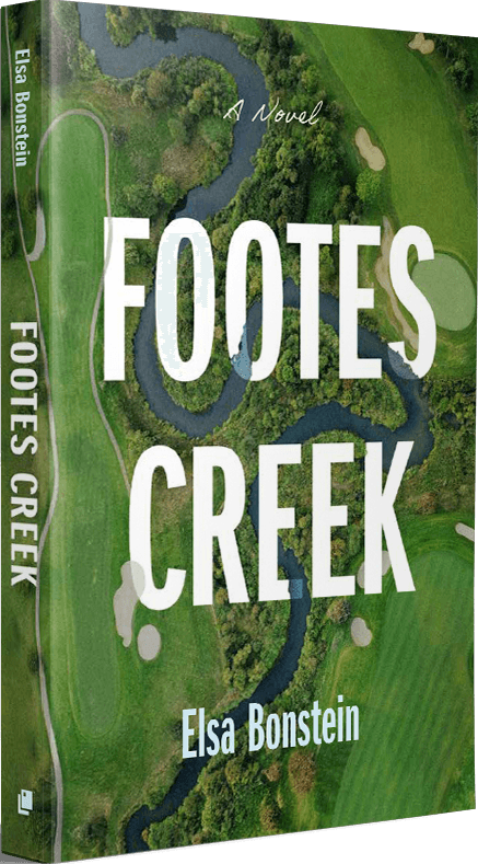 The cover of Footes Creek: an aerial golf course split by a dark creek, the title in tall condensed capitals